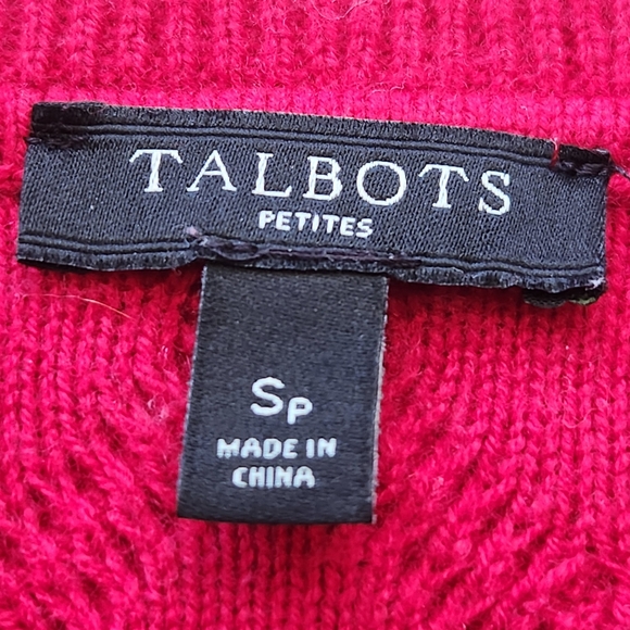 TALBOTS Women's Sweater Small Petite Red Lambswool Blend Cable Knit Pullover - Picture 4 of 10